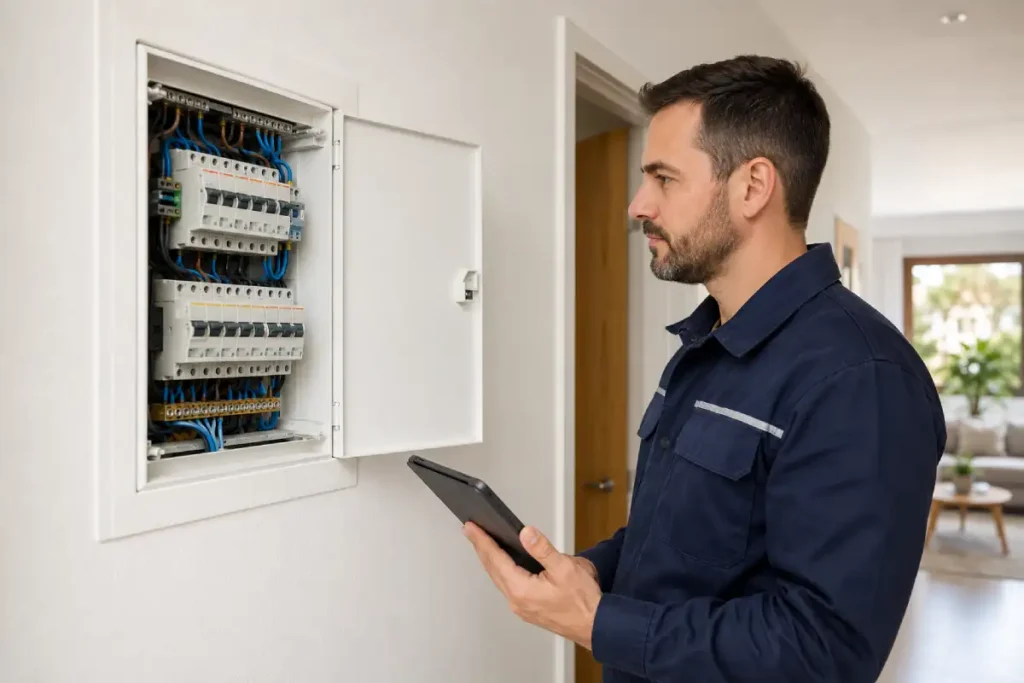 Técnico revisando una instalación para preparar un boletín eléctrico