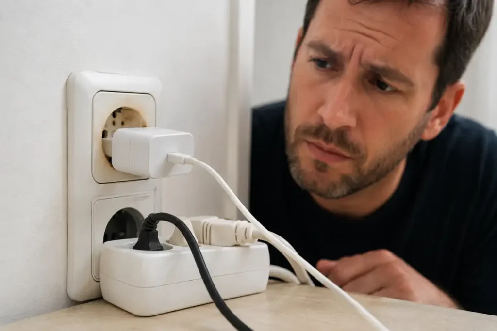 Enchufe con posible calentamiento eléctrico por olor a quemado