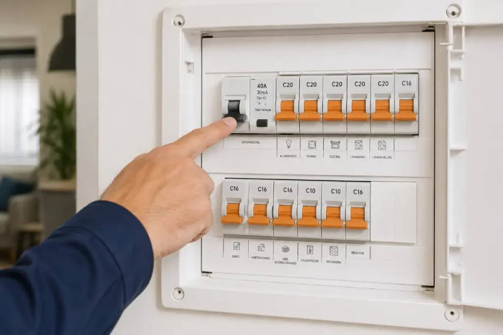 Cuadro eléctrico doméstico con diferencial revisado por un electricista porque salta la luz